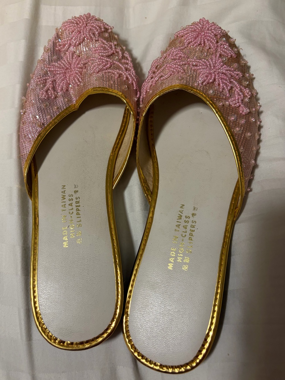 Handmade Beaded Pink Slip-On Women’s Flats